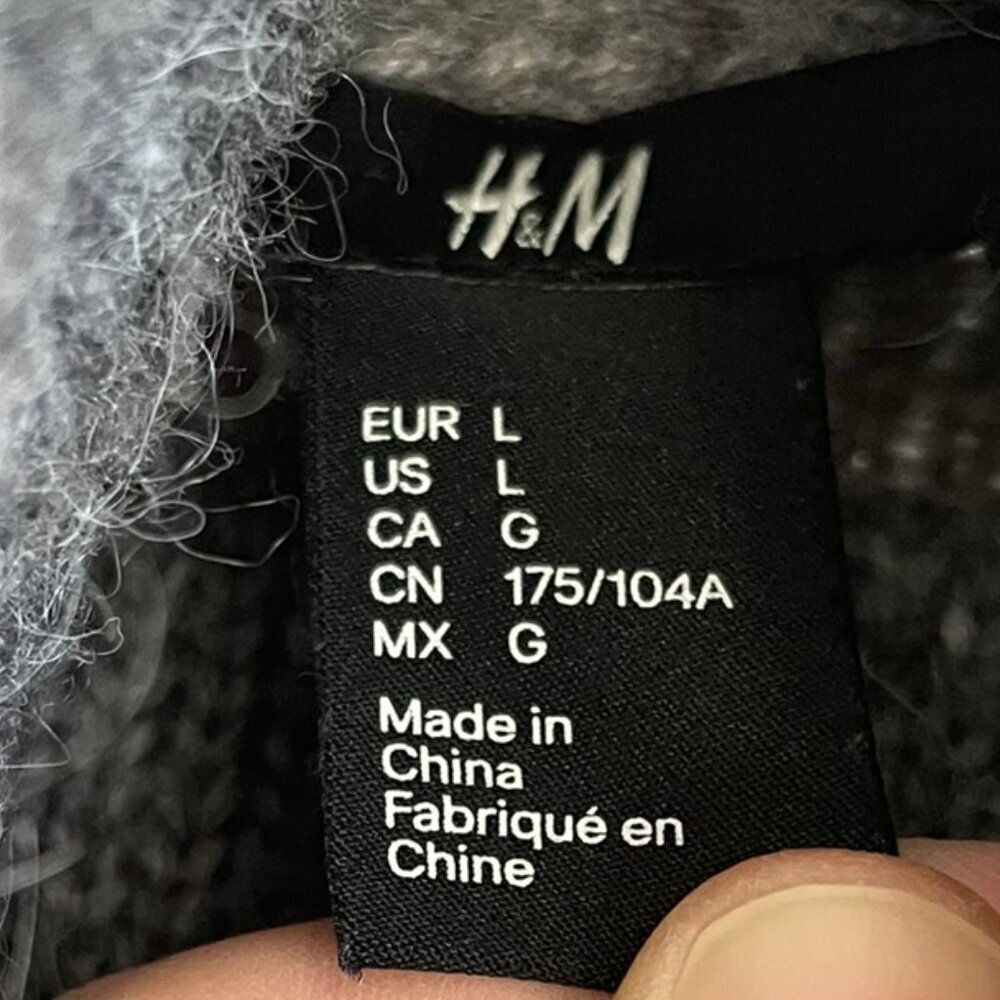 H&M Gray Turtle Neck Baggy Oversized Sweater High Low Wool Blend Women's Large - Picture 3 of 9